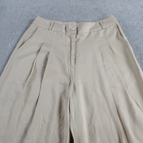 Amadi Wide Leg Pants Womens Medium Khaki Beige Tencel Blend Pleated High Waisted - Picture 2 of 12